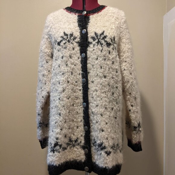 Vintage White Jones New York Hand-Knit Mohair Wool Cardigan Sweater | Size M - Picture 1 of 16